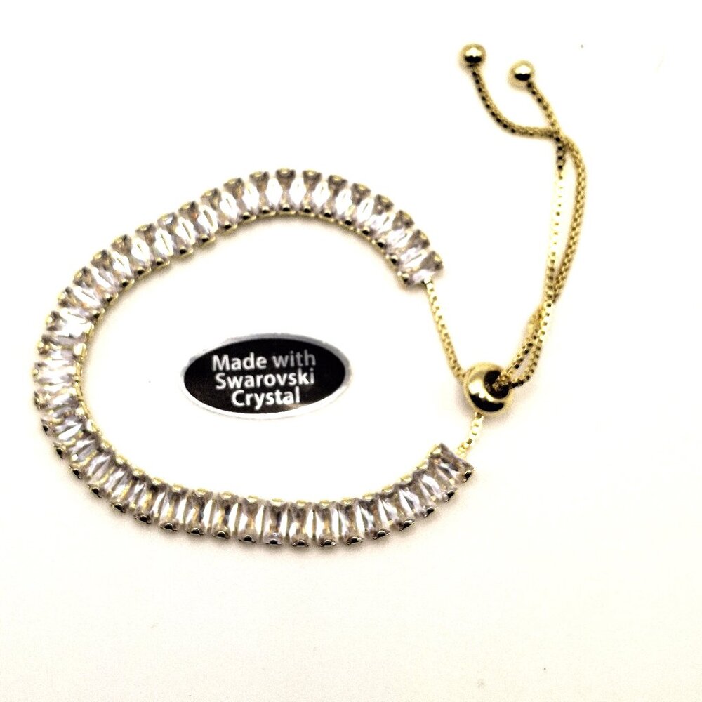 Tennis Bracelet Rectangular Swarovski Crystals Gold Tone NWT